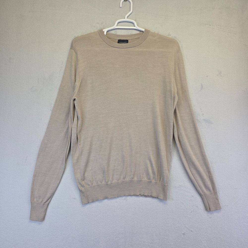 Grand Frank Stockholm Sweater Men XL Beige Wool Blend Preppy Academia Italy Made